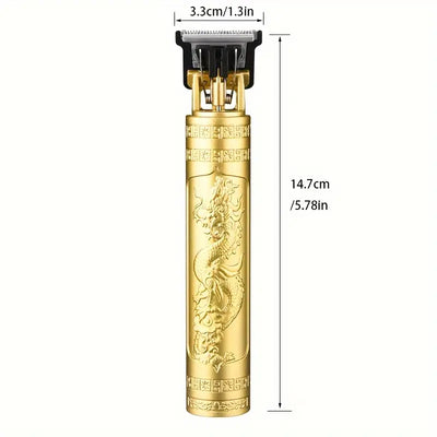 Professional Men's Hair Clipper Kit – Dragon Design in Golden, Black & Copper, Rechargeable with 400mAh Lithium Battery