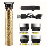 Professional Men's Hair Clipper Kit – Dragon Design in Golden, Black & Copper, Rechargeable with 400mAh Lithium Battery